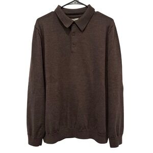 Nordstrom Mens XXL Extra Fine Merino Wool Long Sleeve Polo Sweater Dark Brown